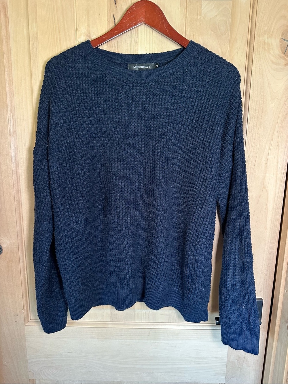 Waffle Knit Women's Navy Crew Neck Sweater
